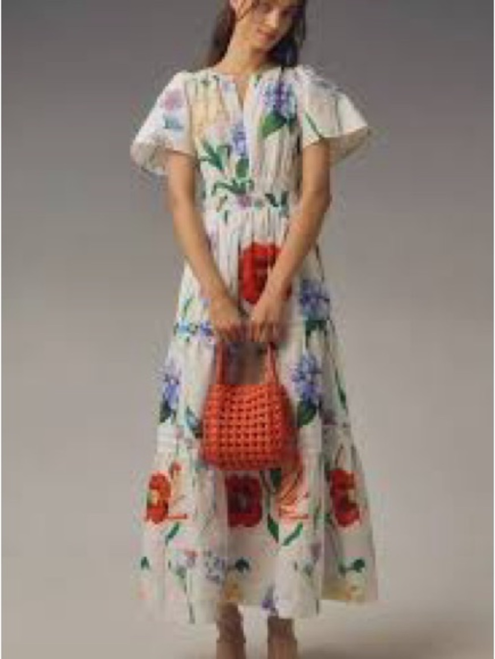 Anthropologie Somerset floral cotton maxi dress in white Sz M